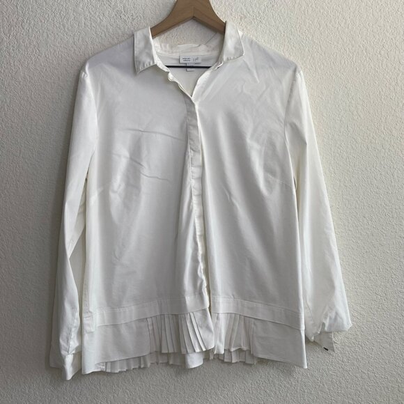 J. Jill Women White Shirt Collection White Button Up Pleated Hem Size Small. - Picture 5 of 11
